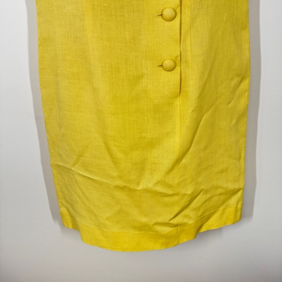Vintage Cowl Neck Irish Linen Butter Yellow Button-Down Midi Dress No Size - Picture 4 of 11